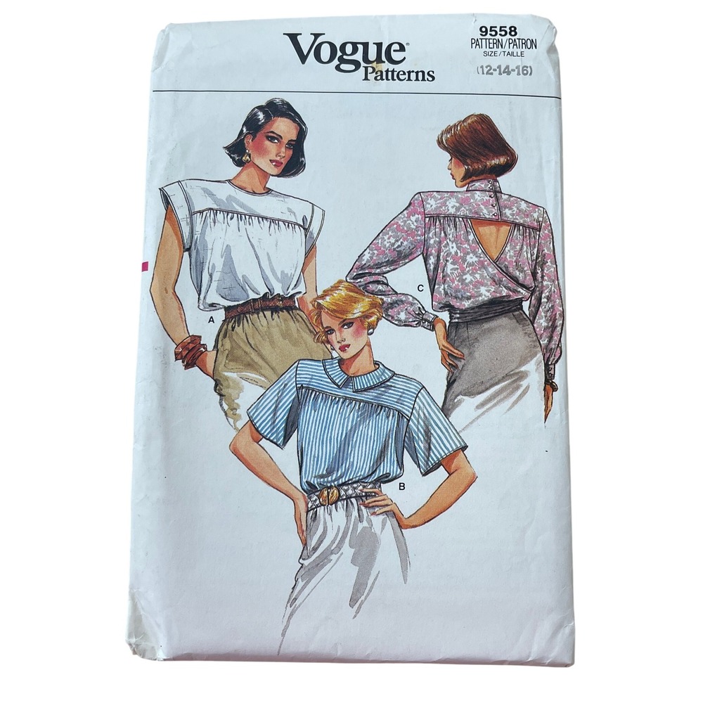 00455 - Vogue Patterns 9558 Misses Very Loose Fitting Pullover Top Size 12 14 16